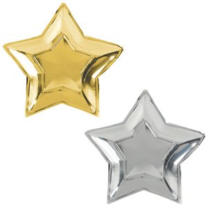 Gold & silver star shaped plates 10.5in 10pcs
