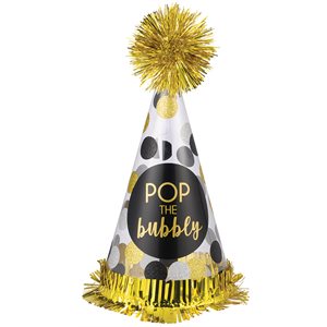 Pop the bubbly party hat with pompom