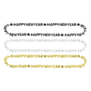 3 colliers de perles "Happy New Year" argent, doré & noir