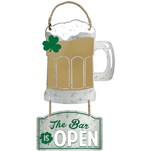Enseigne métallique "bar open" St-Patrick