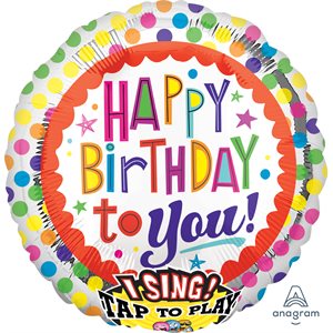 Happy birthday to you bright polka dots musical foil balloon
