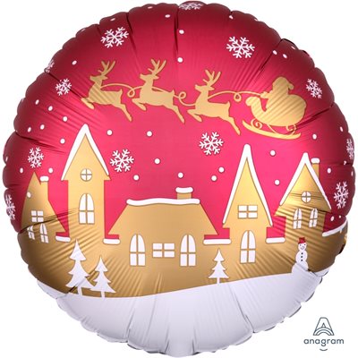 Gold christmas village & sled std foil balloon