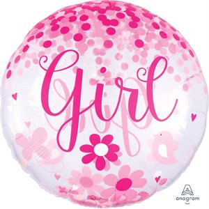 Ballon clair jumbo "Girl" avec confettis rose