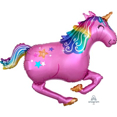 Pink galloping unicorn supershape foil balloon