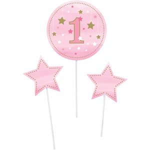 One Little Star pink centerpiece cutouts on sticks 3pcs