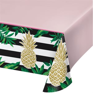 Gold Pineapple plastic table cover 54x102in