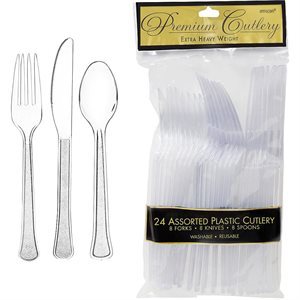 Clear premium plastic assorted cutlery 24pcs