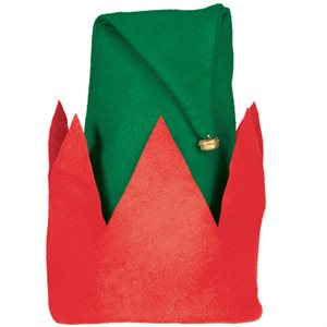 Chapeau de lutin rouge & vert avec grelot or