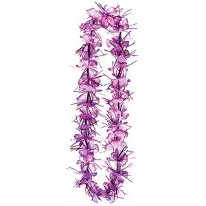 Purple Hawaiian flower & metallic fringe necklace