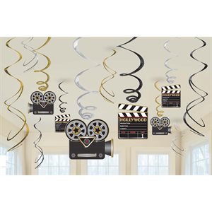 Hollywood Cinema swirl decorations 12pcs
