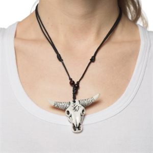 Adjustable bull skull necklace 20in