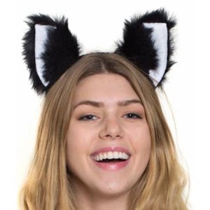 Black & white plush cat ears