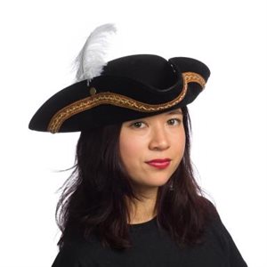 Black leather like pirate hat with feather