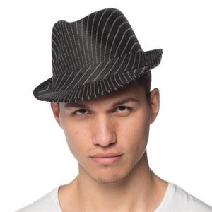 Black fedora hat striped white