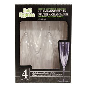 4 flûtes à champagne 6oz en plastique élégant clair