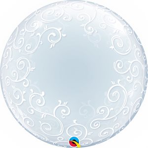 White filigree on clear bubble balloon
