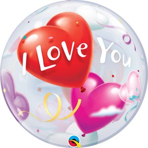 I love you & hearts on clear bubble balloon