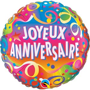 Ballon métallique std joyeux anniversaire confettis multicolore
