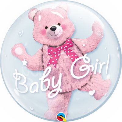 Baby girl pink bear double bubble balloon