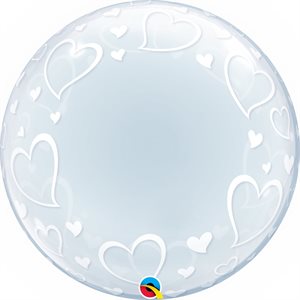 White hearts on clear bubble balloon