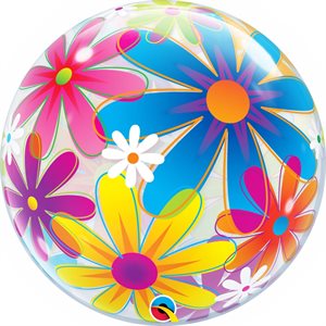 Multicoloured flowers on clear bubble balloon