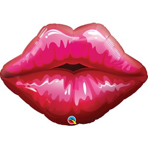 Ballon métallique supershape lèvres pulpeuses rose & rouge luisante