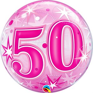 Pink 50th birthday clear bubble balloon