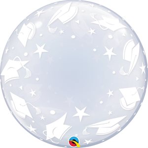 White graduation caps on clear bubble balloon