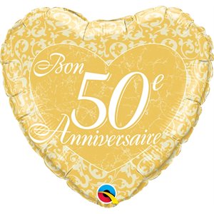 Ballon métallique std Bon 50e anniversaire coeur doré