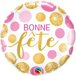 Ballon métalique std bonne fête pois or & rose