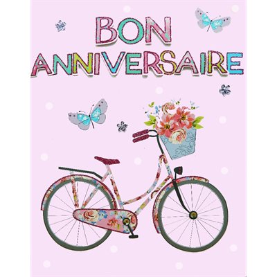 Géante carte de souhait avec bicyclette bon anniversaire