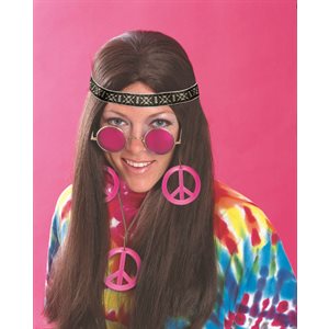 Bandeau, lunette, collier avec pendentif & boucle d'oreille de paix hippie