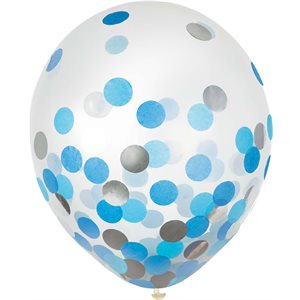 Blue & silver confetti latex balloons 12in 6pcs