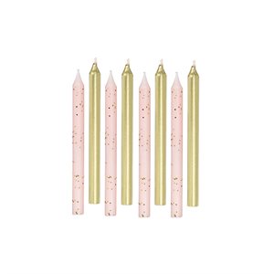 Glitter pink & metallic gold candles 12pcs