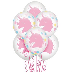 Magical Rainbow Unicorn latex balloons 12in 6pcs 3 with confetti