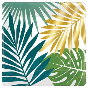 Tropical leaves square plates 7in 8pcs