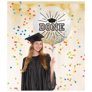 Ballon en latex 24po "done" clair avec confettis multicolores Graduation