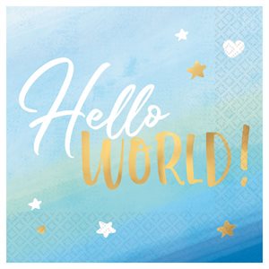 16 serviettes à repas bleues Hello World!