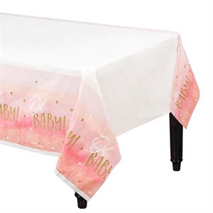 Oh Baby pink plastic table cover 54x102in