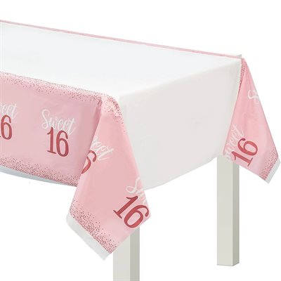 Sweet 16 rose gold plastic table cover 54x102in