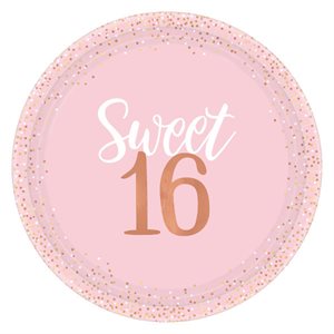 Sweet 16 rose gold plates 10.5in 8pcs