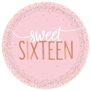Sweet Sixteen rose gold plates 7in 8pcs