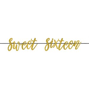 Bannière lettres dorés brillantes 8pox12pi "Sweet Sixteen"