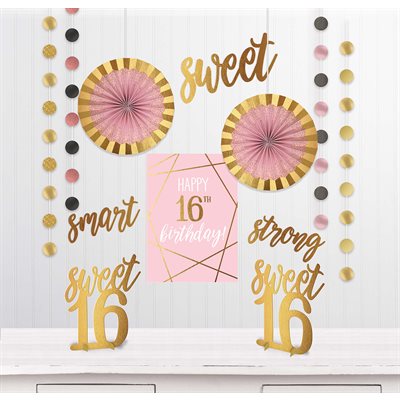 Sweet 16 pink & gold room decorating kit 12pcs