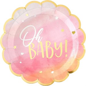 Oh Baby pink scalloped border plates 10.5in 8pcs