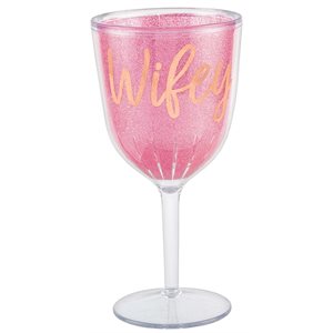 Coupe à vin en plastique 12oz Wifey rose brillant