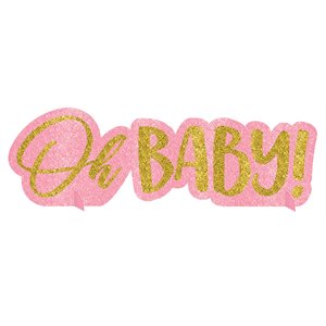 Oh baby pink & gold glitter centerpiece 14x4.5po