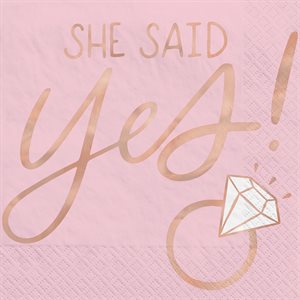 16 serviettes à breuvage mariage rose She said yes!