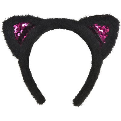 Black cat ears headband with pink sequins