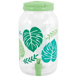 Tropical leaves plastic beverage dispenser 3.7L